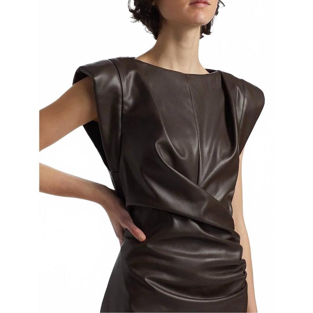 Ronny Kobo Dila Faux-leather Cap Sleeve Mini Dress In Brown - Picture 4 of 8
